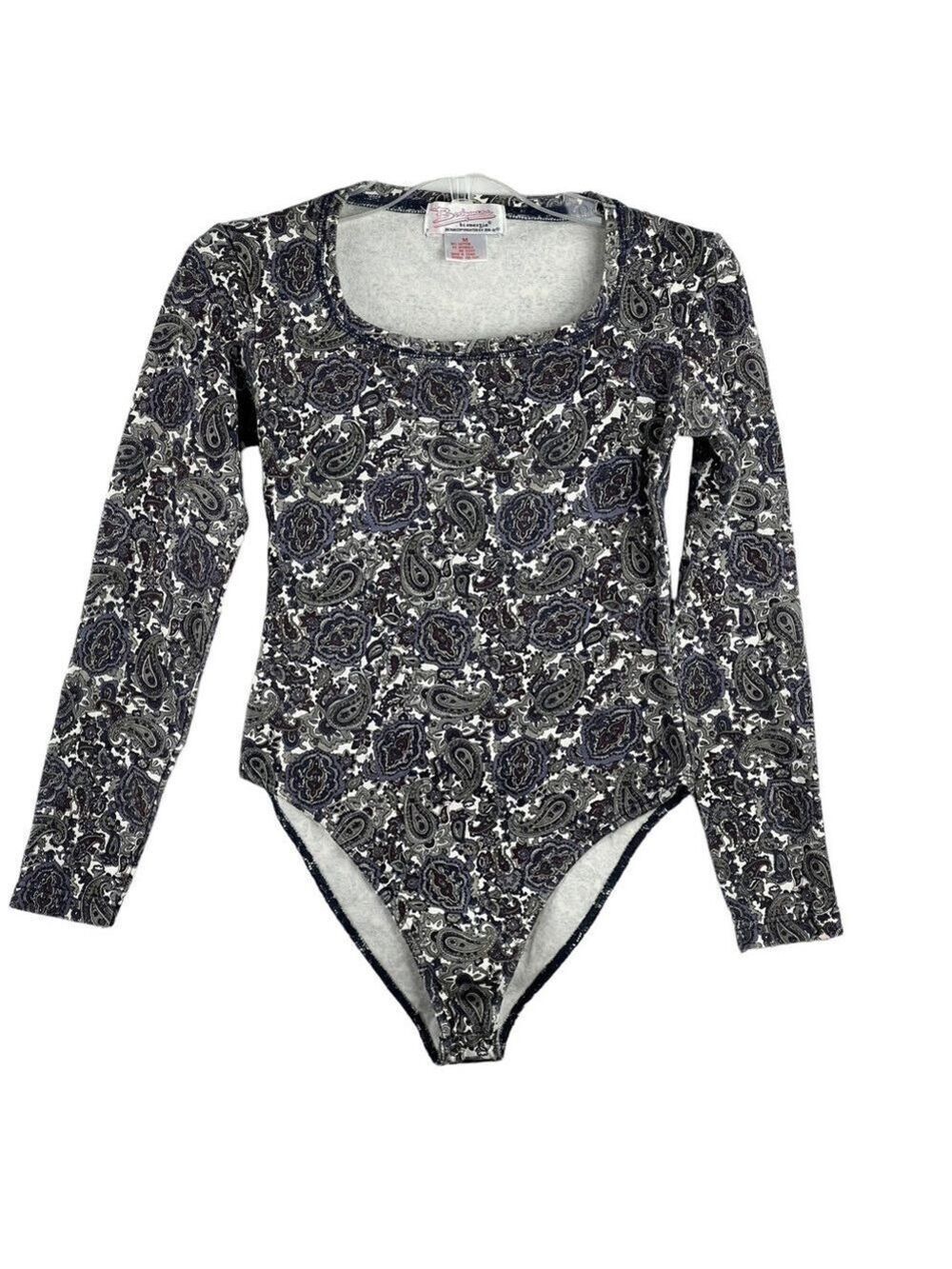 NEW-Vintage Bodywear Bi Energie Y2K LongSleeve, Stretchy, Paisley Print Bodysuit